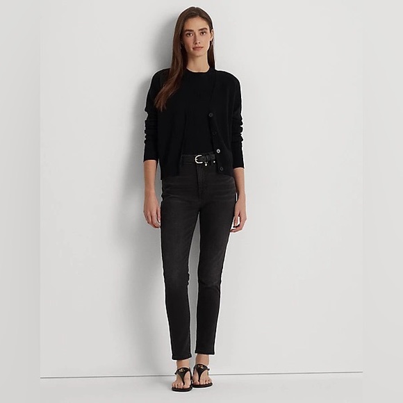 NWT RALPH LAUREN WOMEN HIGH-RISE SKINNY ANKLE JEANS PETITE SIZE BLACK - Picture 1 of 12